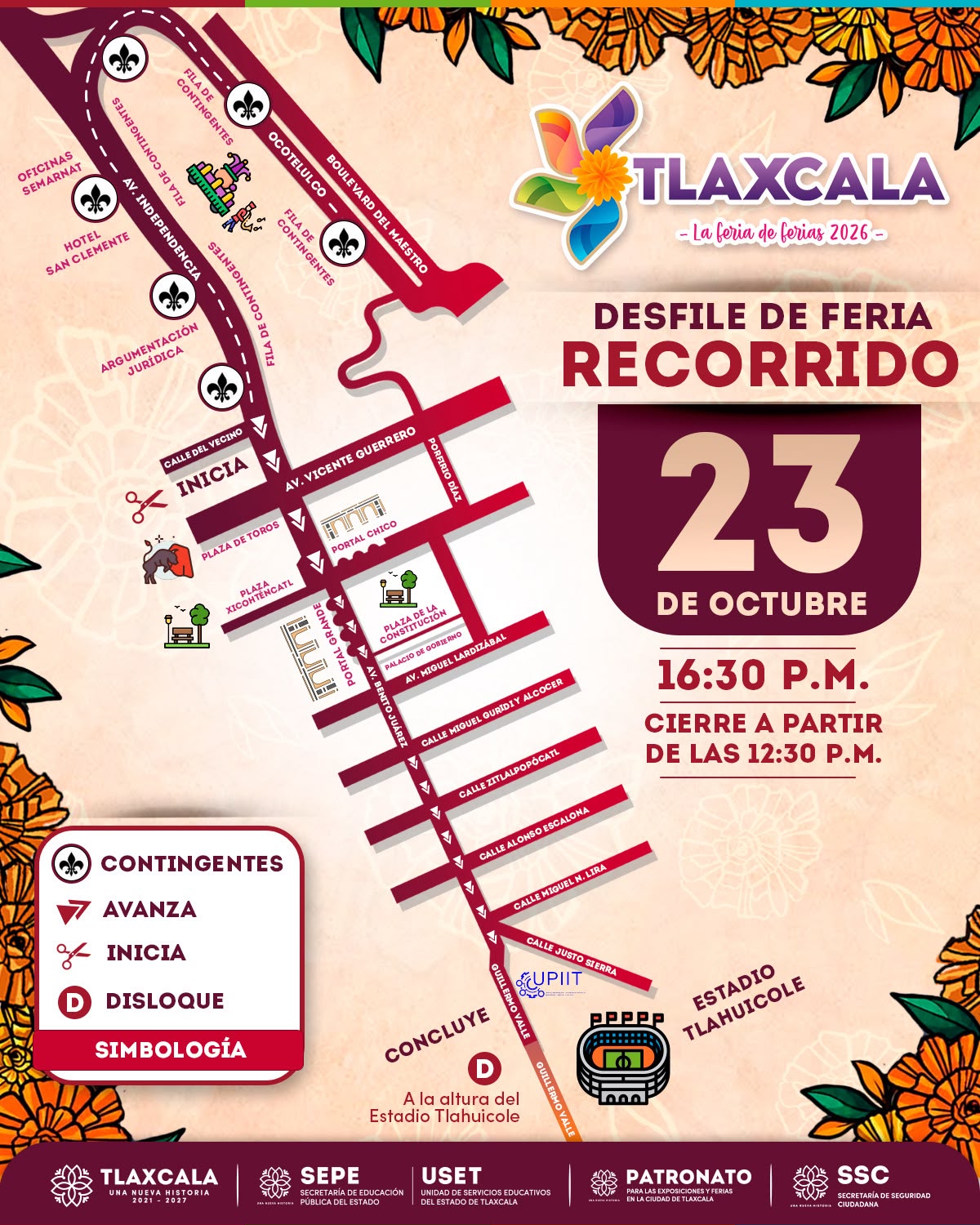 Anuncian cierres viales en Tlaxcala Capital por desfile de feria